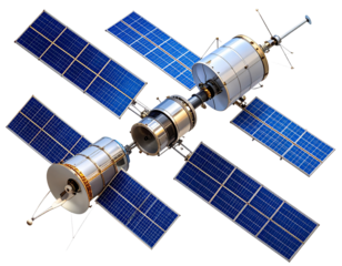  Multiple Communication Satellites with Solar Arrays, Transparent Background PNG
