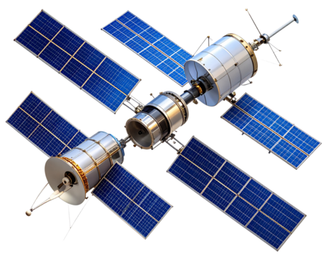  Multiple Communication Satellites with Solar Arrays, Transparent Background PNG