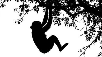 Silhouette of a monkey in a tree.