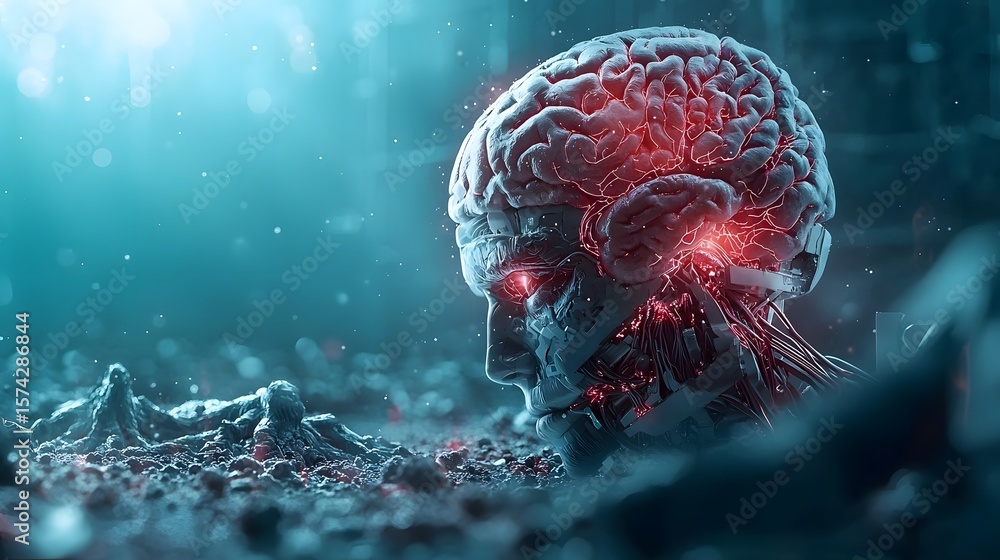 Poster a digitally rendered image depicting a complex glowing brain structure symbolizing the power of adva