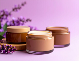 Cosmetic in Mocha Mousse Case on Lavender Background