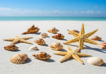 Seashells and Starfish on a Pristine Beach