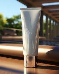 Minimalist Face Cleanser Tube Mockup, Premium Skincare Packaging, Outdoor Setting