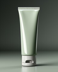 Minimalist Pale Green Cleanser Tube on Gray, 3D Rendered Product