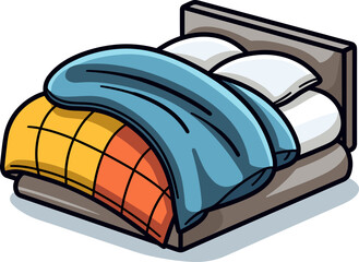 Stylized Bed with Pillows and Blanket for Comfortable Sleep