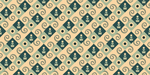 Geometric Emerald and Beige Tile Motif