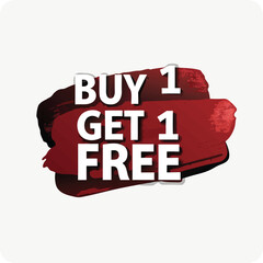 Buy one, get one free special offer label. Sale retail business promotion sticker. Marketing advertising label template vector illustration