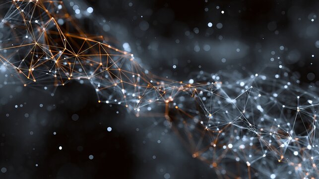 A captivating abstract network of glowing lines and nodes against a blurred, ethereal, dark backdrop, creating dynamic visual depth.