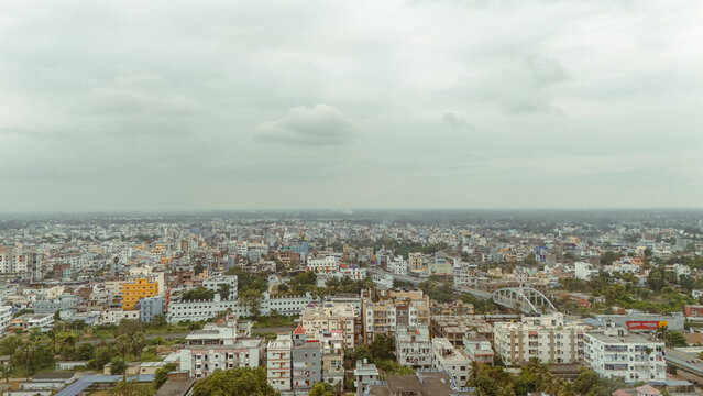 Delhi, India - 20 May 2025: Aerial view of city. Monsoon season