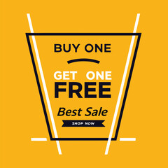 Buy one, get one free special offer label. Sale retail business promotion sticker. Marketing advertising label template vector illustration