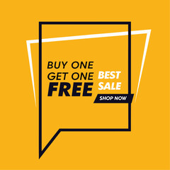 Buy one, get one free special offer label. Sale retail business promotion sticker. Marketing advertising label template vector illustration