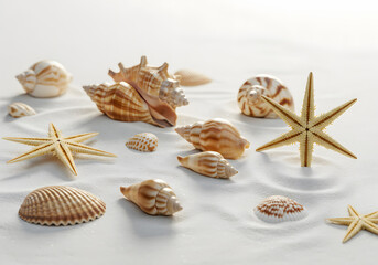 Seashells and Starfish on Sand