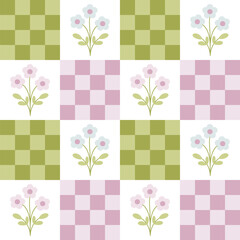 Seamless  pattern with flower and checkered background