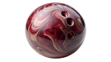 Red and Beige Bowling Ball with Swirls on Transparent Background