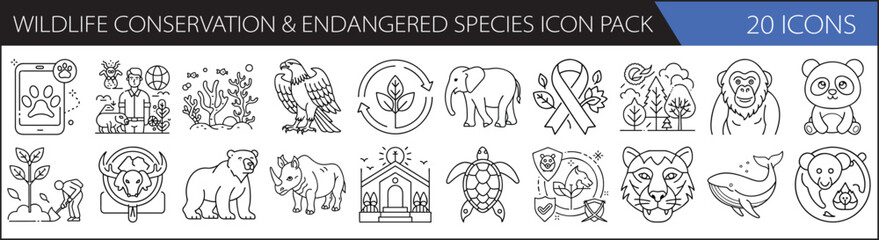 Wildlife Conservation & Endangered Species Icon Pack