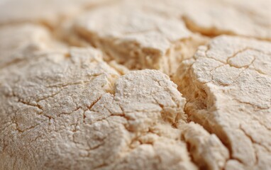 rising dough texture, soft floury surface with visible bubbles and cracks, natural fermentation process 