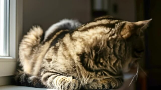 Peaceful Orange Cat on a Sunny Window Sill. August 8, International Cat Day