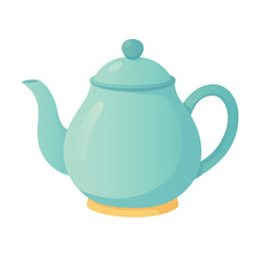 Teapot illustration in light blue color, isolated on white