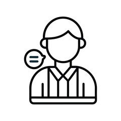 Person with speech bubble icon representing communication or dialogue isolated on white background