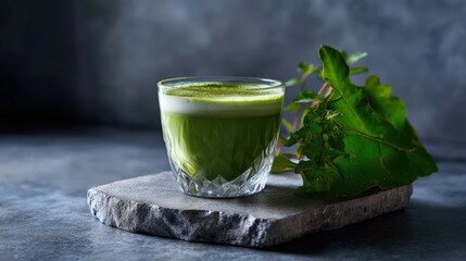 Green Matcha Smoothie in Glass on Stone