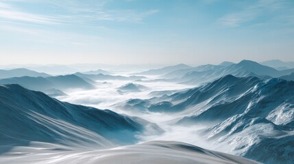 Misty Blue Mountains Winter Landscape
