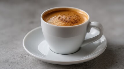 Espresso in White Cup on Gray Surface