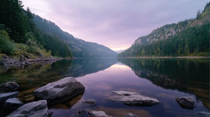 Serene Mountain Lake Reflection at Dusk