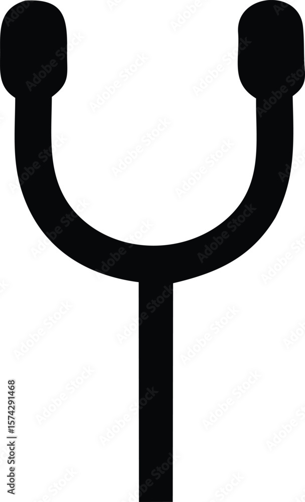 Poster a stark black graphic symbol resembling a stylized tuning fork or a simplified representation of a h