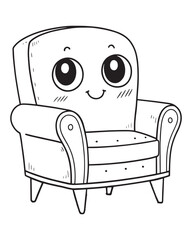Cute armchair cartoon character outline illustration for coloring books and childrens designs