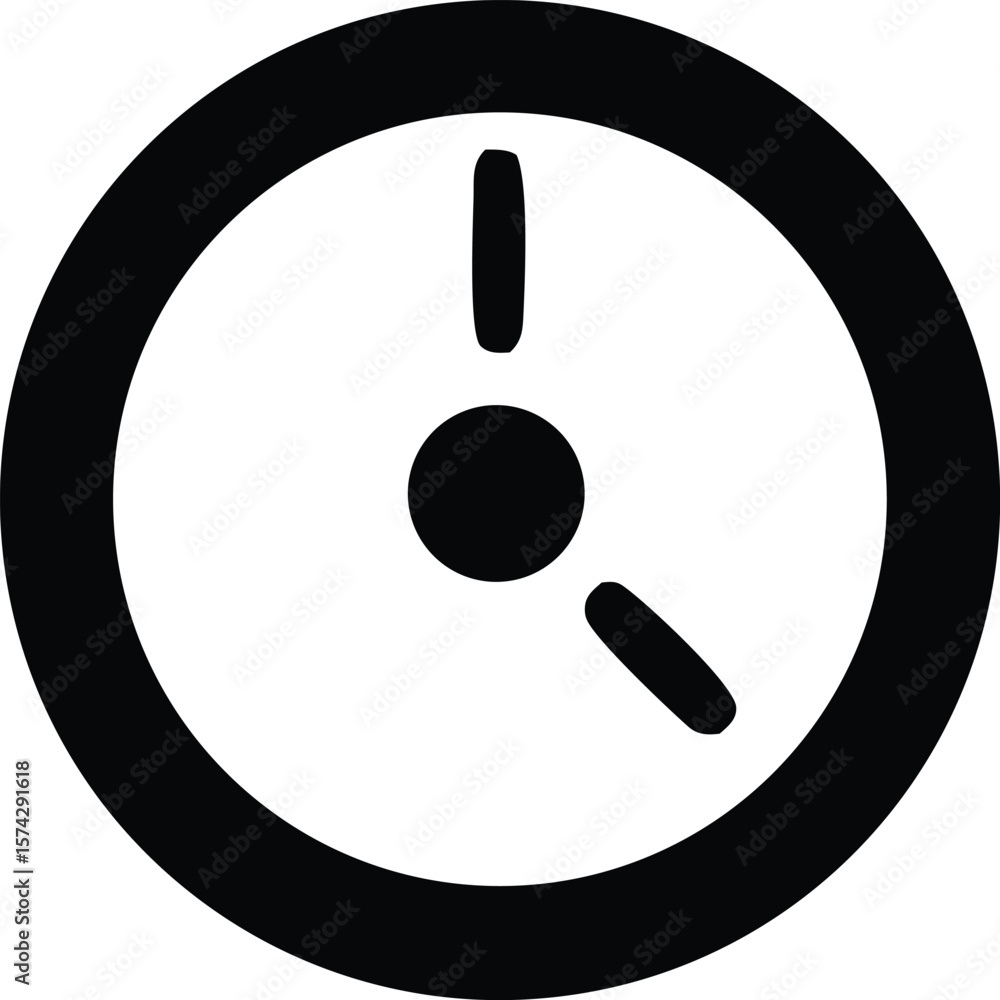 Poster simple black and white icon of a clock face with minimalist hour and minute hands indicating a speci