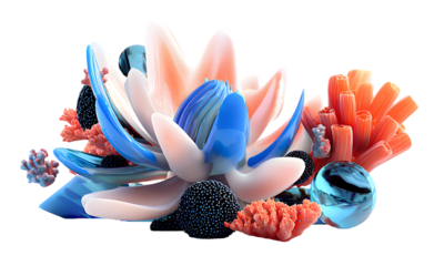 Abstract coral and flower arrangement isolated on transparent background