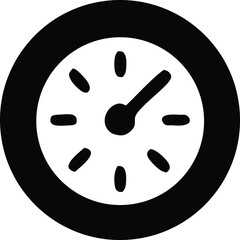 Simple black clock icon with a single hand pointing upwards and hour markers on a white background representing time