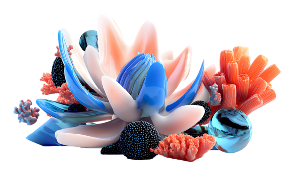 Abstract coral and flower arrangement isolated on transparent background - Powered by Adobe