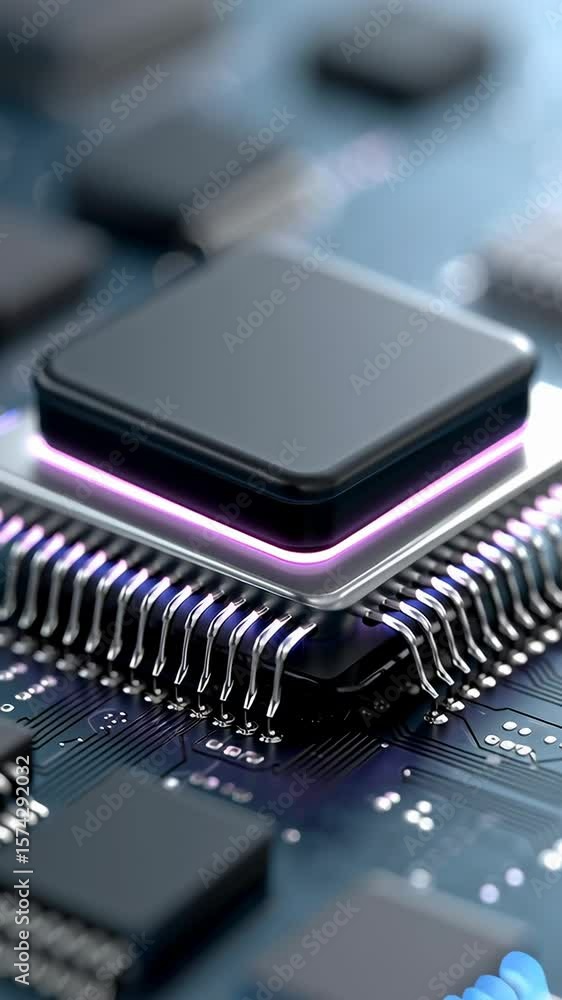Poster microchip interconnect: an abstract microchip gleams, radiating innovation, connecting a complex net