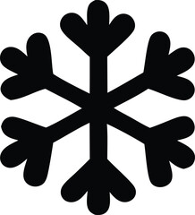 A simple stylized black snowflake icon with six rounded arms extending from a central point against a white background