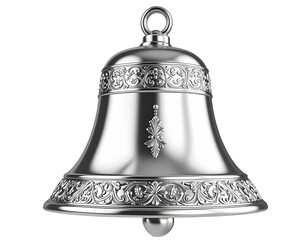  Ornate Silver Church Bell with Polished Shine and Detailed Engraving, Isolated on Transparent Background PNG