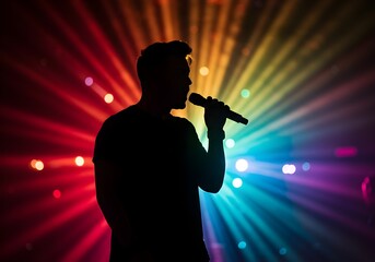 silhouette of a man singing at a concert 