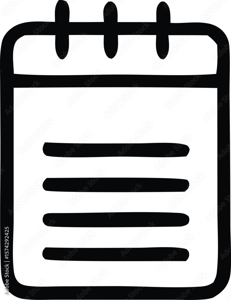 Poster a simple black and white hand drawn icon representing a calendar page with lines for writing notes o