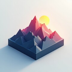 Minimalist Mountain Landscape with Vibrant Sunset Glow