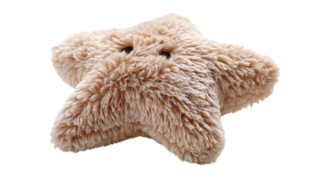 Plush star-shaped baby rattle with soft texture, isolated on transparent