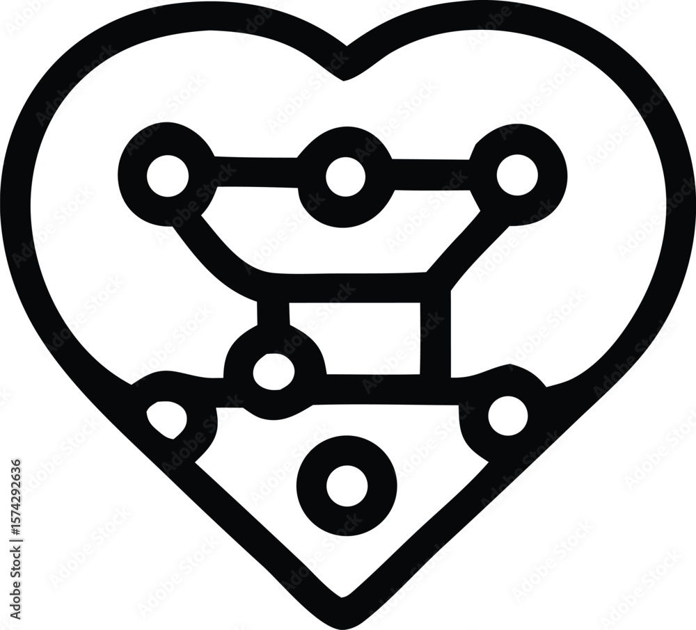 Poster stylized heart icon featuring integrated circuitry and connected nodes representing technology and h