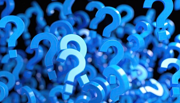 Many blue question marks on black background