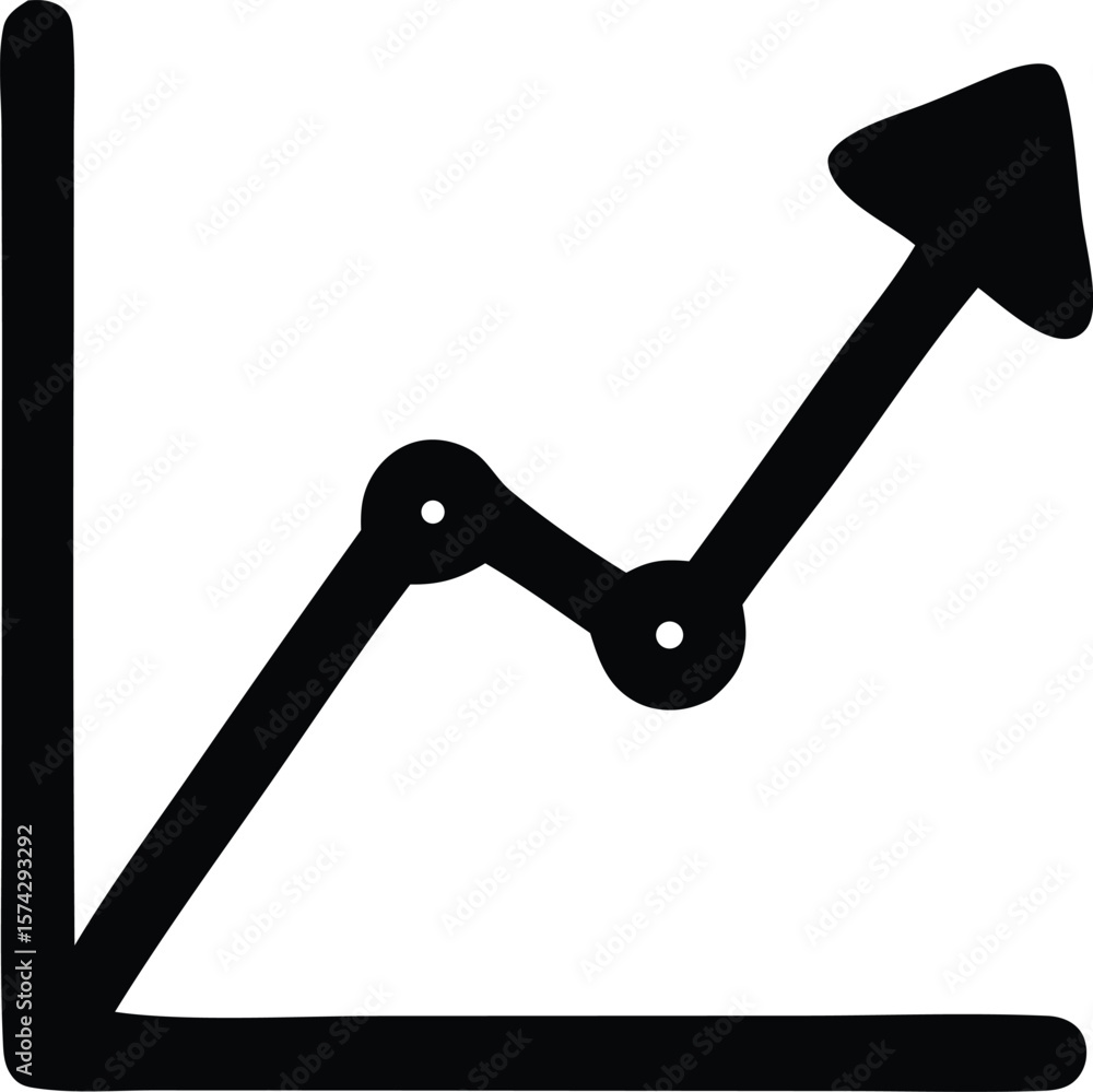 Poster simple hand drawn black line graph showing an upward trend with two data points and an arrow indicat
