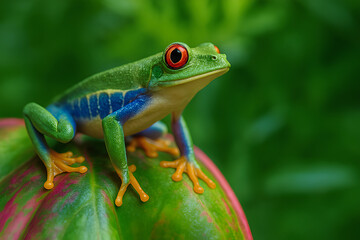 Obraz premium Red-Eyed Tree Frog on Leaf