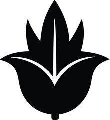 Stylized black silhouette of a tulip flower with five petals and a stem