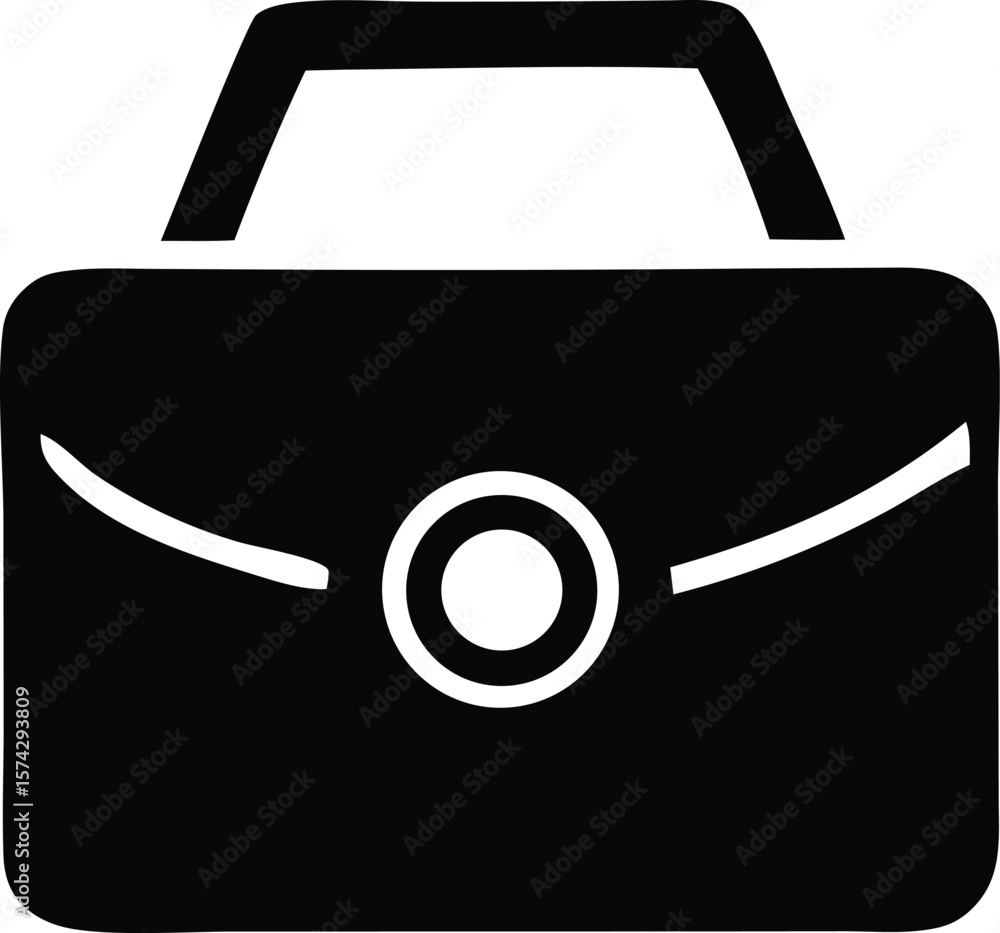 Poster simple black silhouette of a briefcase with a handle and a circular clasp representing business and 