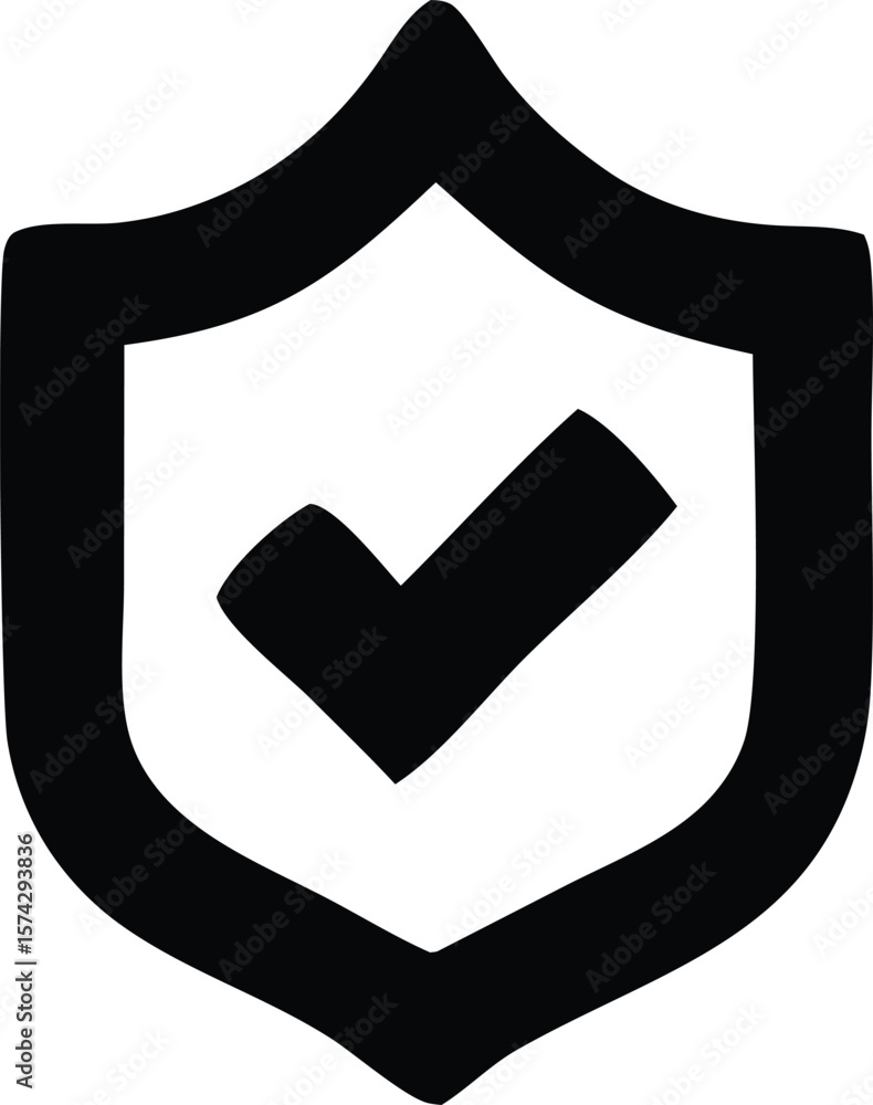 Aufkleber a bold black shield icon with a stylized checkmark inside symbolizing security protection and succes