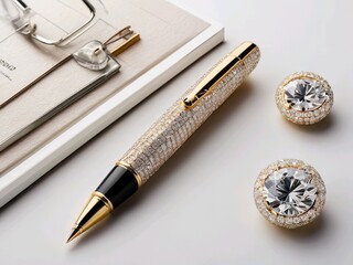 Luxurious Diamond-Studded Pen and Matching Earrings