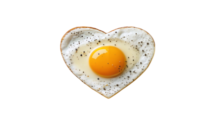 Heart shaped fried egg breakfast food love concept on transparent background