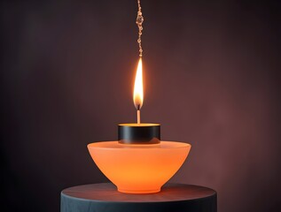 Illuminated Candle in a Modern Bowl: Serene Ambiance